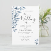 青い白い植物文字結婚の 招待状 (スタンド正面)