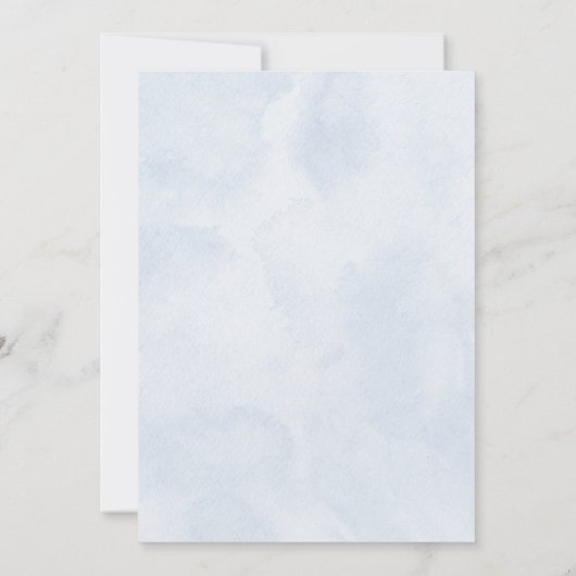 青い白い水彩衣装ベビーシャワー 招待状 (裏面)