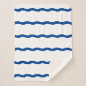 青い白い波のストライプパターン航海の シェルパブランケット (正面)