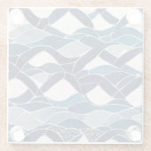 青い白い波のパターン01 ガラスコースター (裏面)