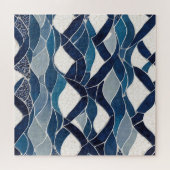 青い白い波のパターン01 ジグソーパズル (横)