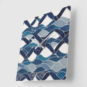 青い白い波のパターン01 スクエア壁時計 (傾斜)