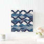 青い白い波のパターン01 スクエア壁時計 (ホーム)