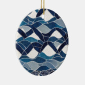 青い白い波のパターン01 セラミックオーナメント (右)