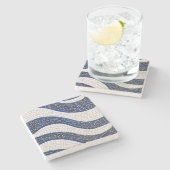 青い白い波のパターン04 ストーンコースター (横)