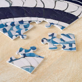 青い白い波のパターン05 ジグソーパズル (側面)