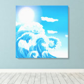 青い白い海の海の波の包まれたキャンバスプリント キャンバスプリント (インサイチュ (ウッドフロア))