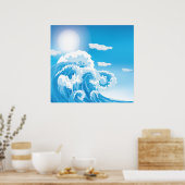 青い白い海の海の波カスタムのポスター ポスター (キッチン)