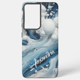 青い白い液体の電話ケース SAMSUNG GALAXY S21 ULTRAケース