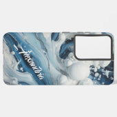 青い白い液体の電話ケース SAMSUNG GALAXYケース (左側面)