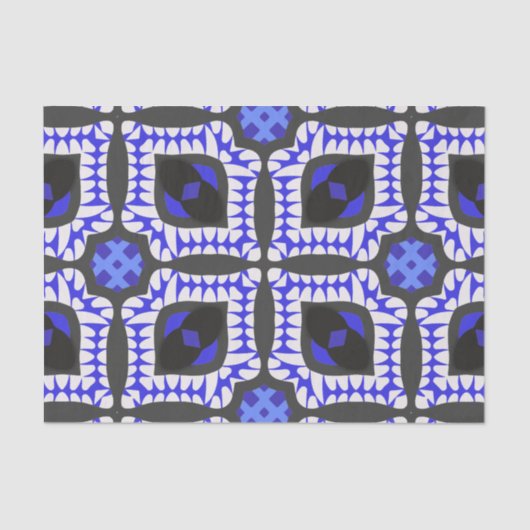 青い白い灰色の民族ボホアフリカの部族のパターン 薄葉紙 (正面)