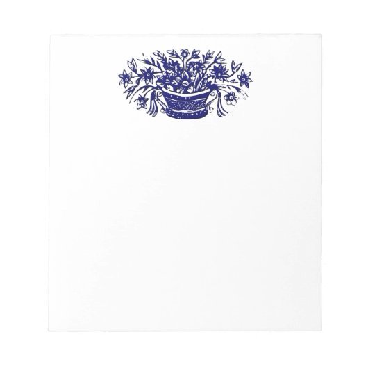 青い白い花かごメモ帳 ノートパッド (正面)