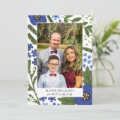 青い白い花と果実ハッピーホリデーズフォト シーズンカード (スタンド正面)