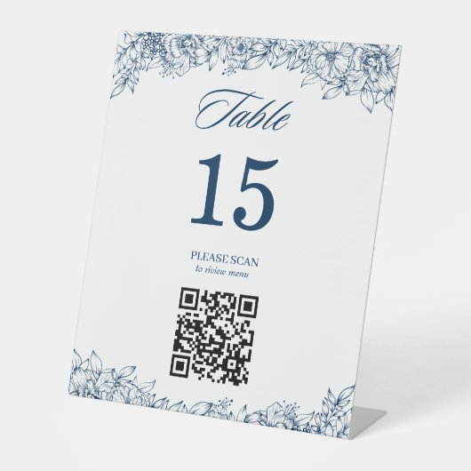 青い白い花のテーエレガントブル番号 台座サイン (正面)