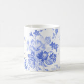 青い白い花の中国のイニシャルのカスタマイズ可能な側面 コーヒーマグカップ (中央)