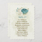 青い白い花の緑の座席チャートカード 招待状 (正面/裏面)