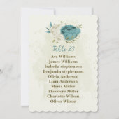 青い白い花の緑の座席チャートカード 招待状 (正面)