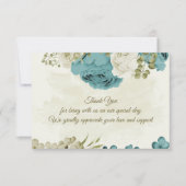 青い白い花の緑結婚色 サンキューカード (正面)