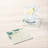 青い白い花の緑結婚色 スクエアペーパーコースター (インサイチュ)