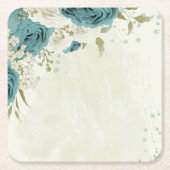 青い白い花の緑結婚色 スクエアペーパーコースター (正面)