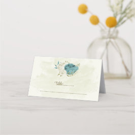 青い白い花の緑結婚色 プレイスカード