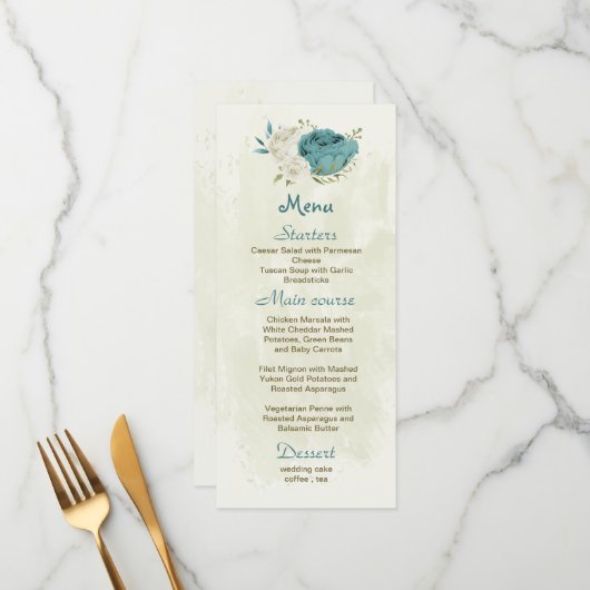 青い白い花の緑結婚色 メニュー (正面/裏面インサイチュ)