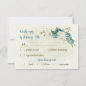 青い白い花の緑結婚色 出欠カード (正面)