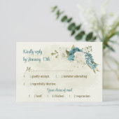 青い白い花の緑結婚色 出欠カード (スタンド正面)