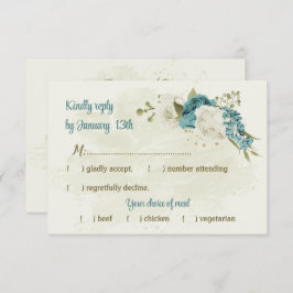 青い白い花の緑結婚色 出欠カード