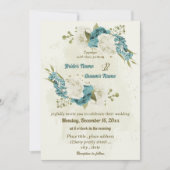 青い白い花の緑結婚色 招待状 (正面)