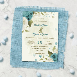 青い白い花の緑結婚色 招待状