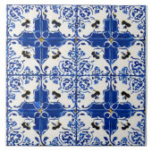 青い白い花インスパイア地中海のスタイル タイル (正面)