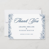 青い白い花エレガント サンキューカード (正面)