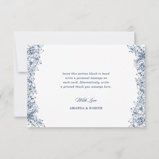青い白い花エレガント サンキューカード (裏面)