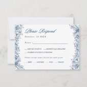 青い白い花メニュエレガントー選択RSVPカード 出欠カード (正面)