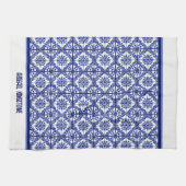 青い白い花地中海のインスパイア柄 キッチンタオル (横)