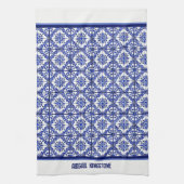 青い白い花地中海のインスパイア柄 キッチンタオル (縦)