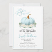 青い白い花小さなかぼちゃの男の赤ちゃんシャワー 招待状 (正面)