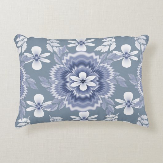 青い白い花柄 アクセントクッション (正面)