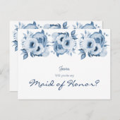 青い白い花模様は私のメイド・オブ・オーナー(花嫁付き添い人) ポストカード (正面/裏面)