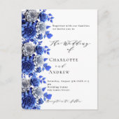 青い白い花模様ス結婚クリプト インビテーションポストカード (正面)
