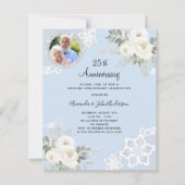 青い白い花模様写真25結婚式招待状 (正面)