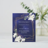 青い白い花模様幾何学的結婚式招待状 (スタンド正面)