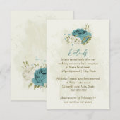青い白い花 緑の装飾 ウェディング ディテール エンクロージャーカード (正面/裏面)