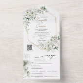 青い白い花QRコードすべて1つ オールインワン招待状 (内側)