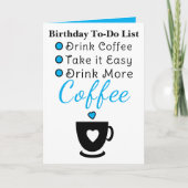 青い白い誕生日のコーヒーをもっと飲んで カード (正面)