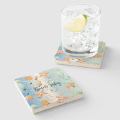 青い白い貝類グラデーションのヒトデ ストーンコースター (横)