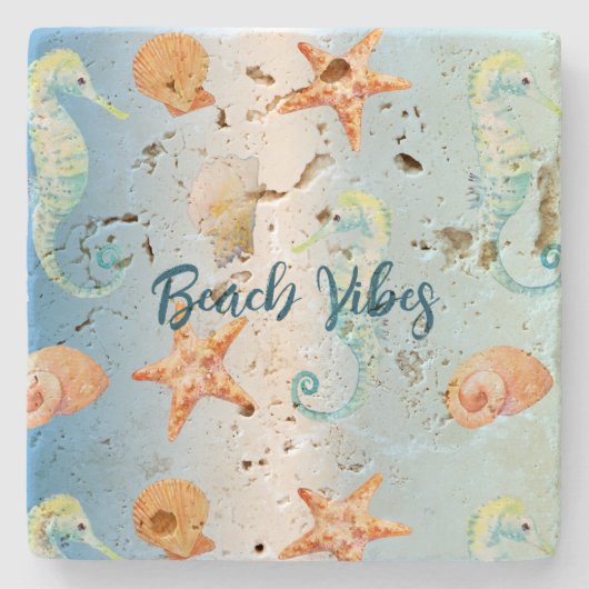 青い白い貝類グラデーションのヒトデ ストーンコースター (正面)