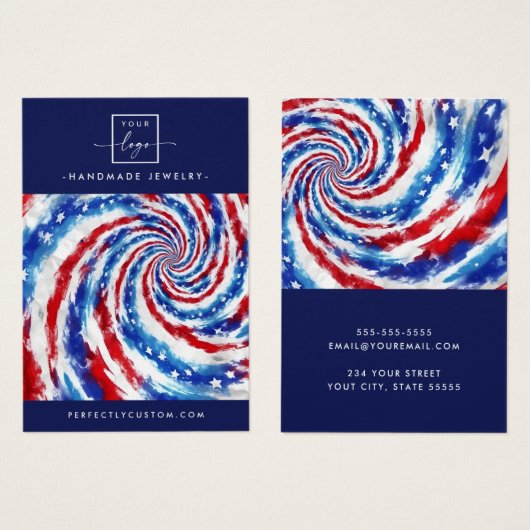 青い白い赤い絞り染め旋回イヤリングディスプレイカード (正面&裏面)