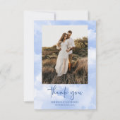 青い白い輝く雲結婚の写真カスタム写真 サンキューカード (裏面)